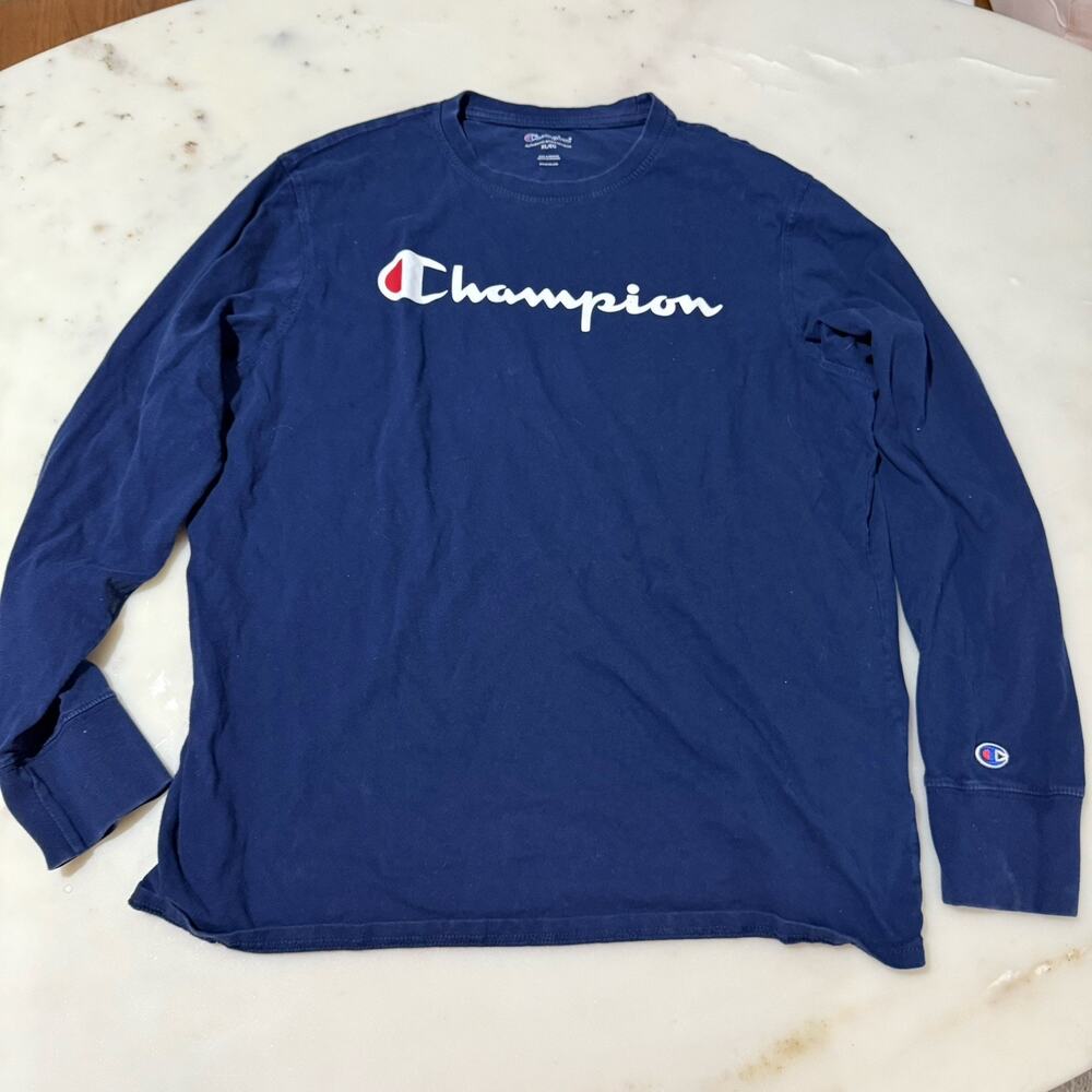 Champion Men’s XL Authentic Athleticwear Navy Blue Long Sleeve Crew Neck T-Shirt